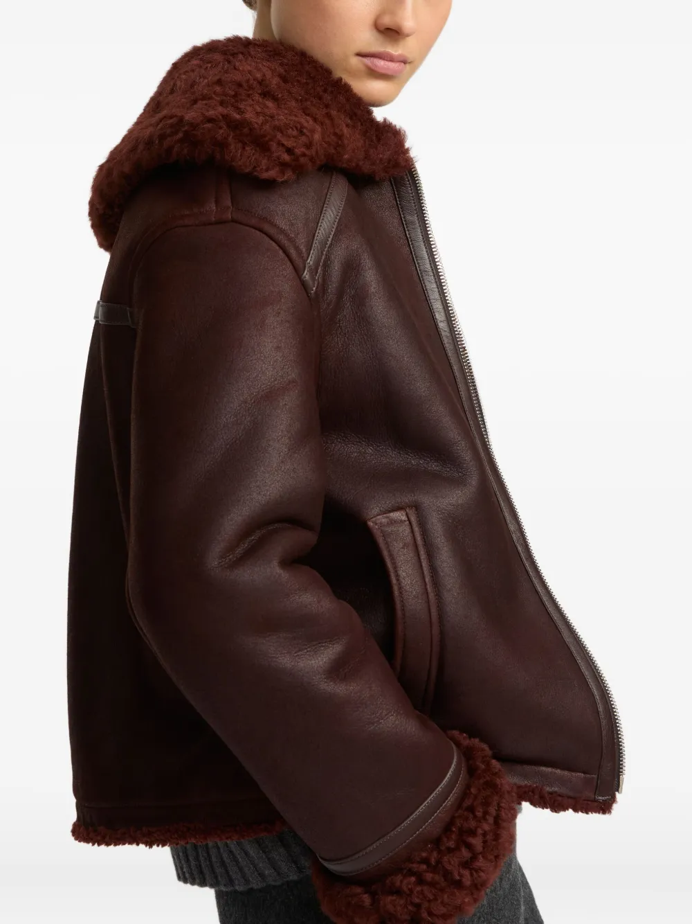 Yves Salomon Shearling-collared Zip-front Jacket In Brown