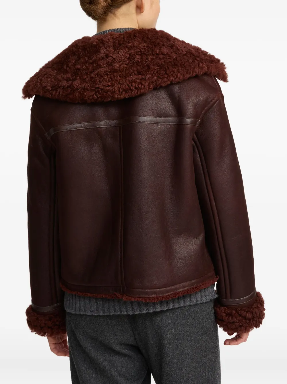 Yves Salomon Shearling-collared Zip-front Jacket In Brown
