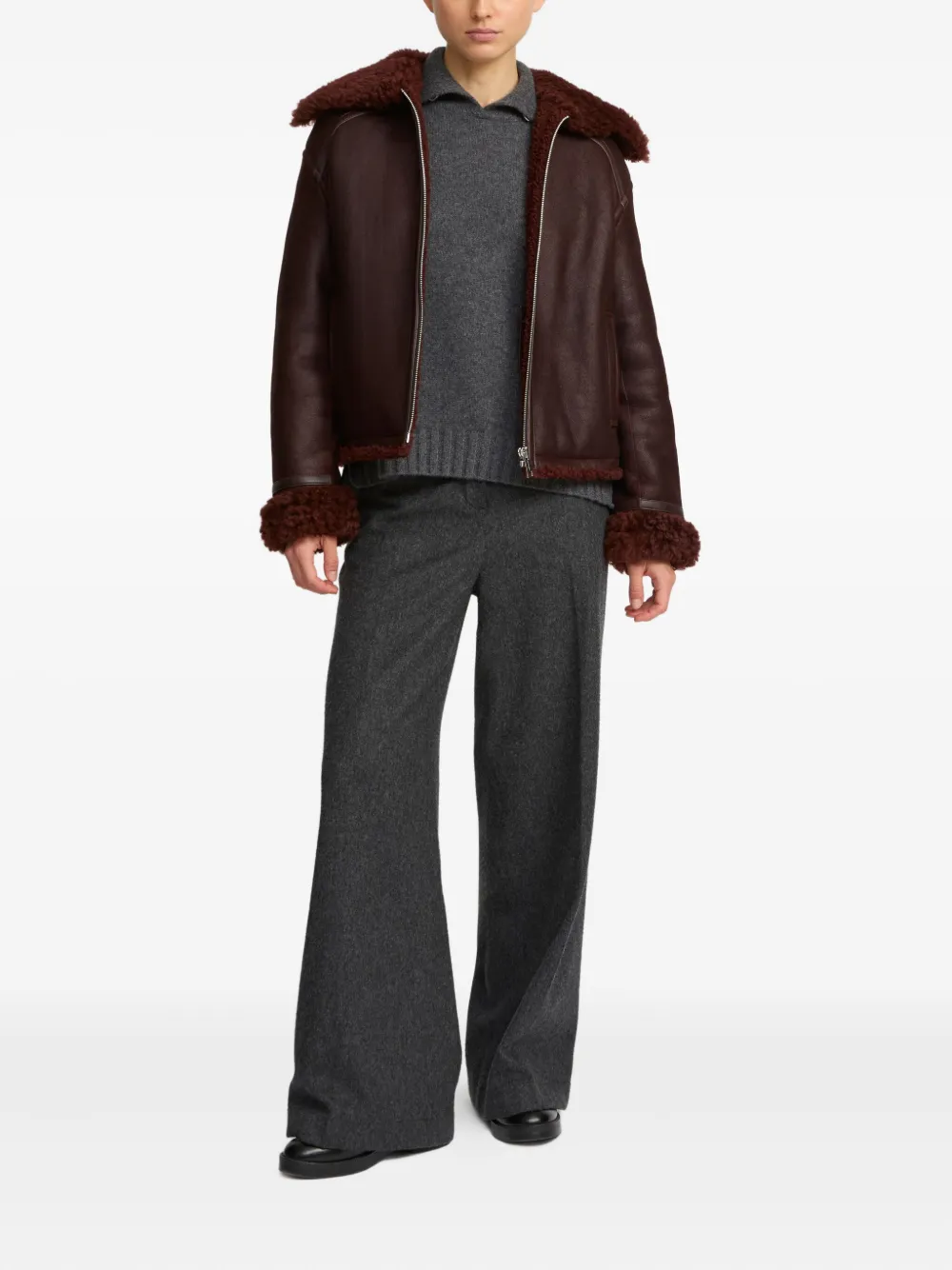 Yves Salomon chaqueta con cremallera y cuello de lana de oveja | Chaquetas de cuero | Image 2