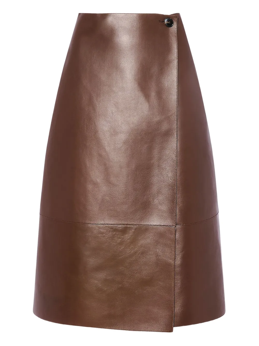 Yves Salomon Leather Wrap Midi Skirt In Brown