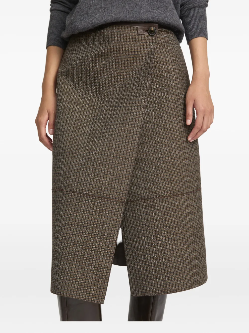 Yves Salomon Leather Wrap Midi Skirt In Brown