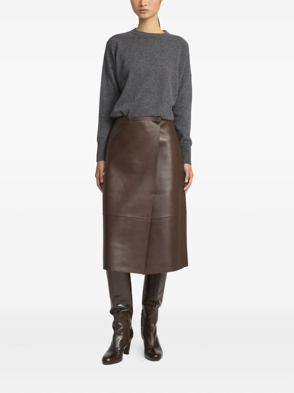 Yves Salomon leather wrap midi skirt - Bruin