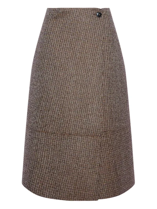 Yves Salomon Leather Wrap Midi Skirt in Brown