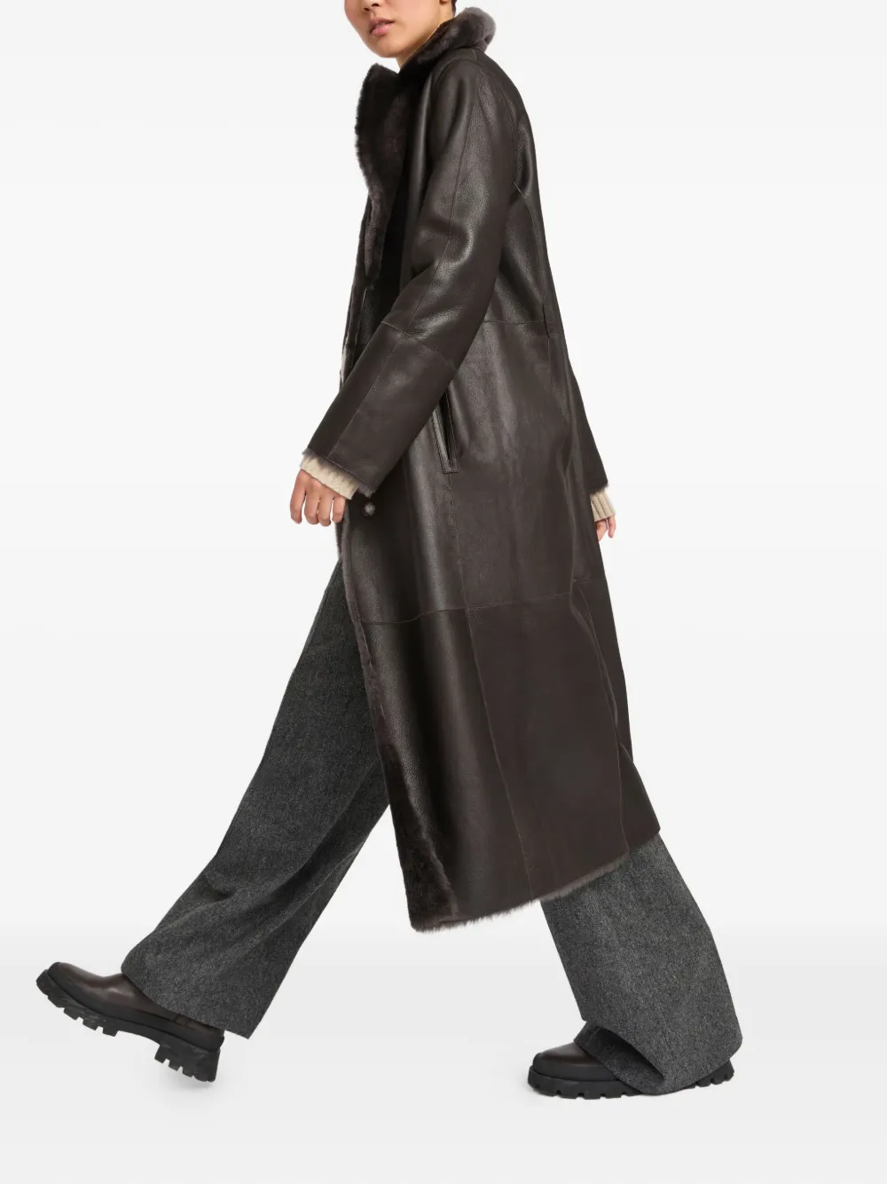 Yves Salomon Reversible Shearling Coat In Gray