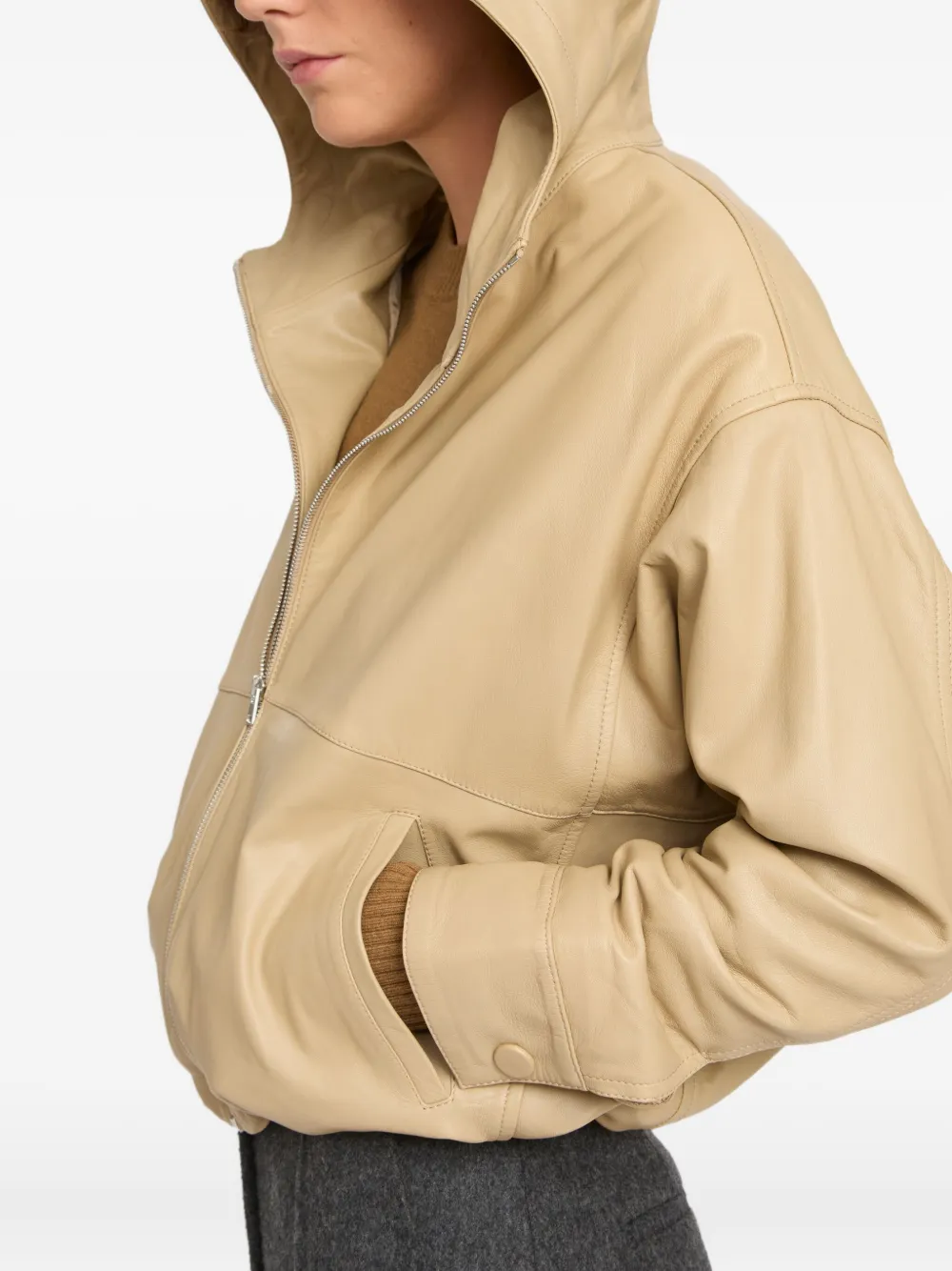 Yves Salomon Hooded Leather Jacket In Neutral