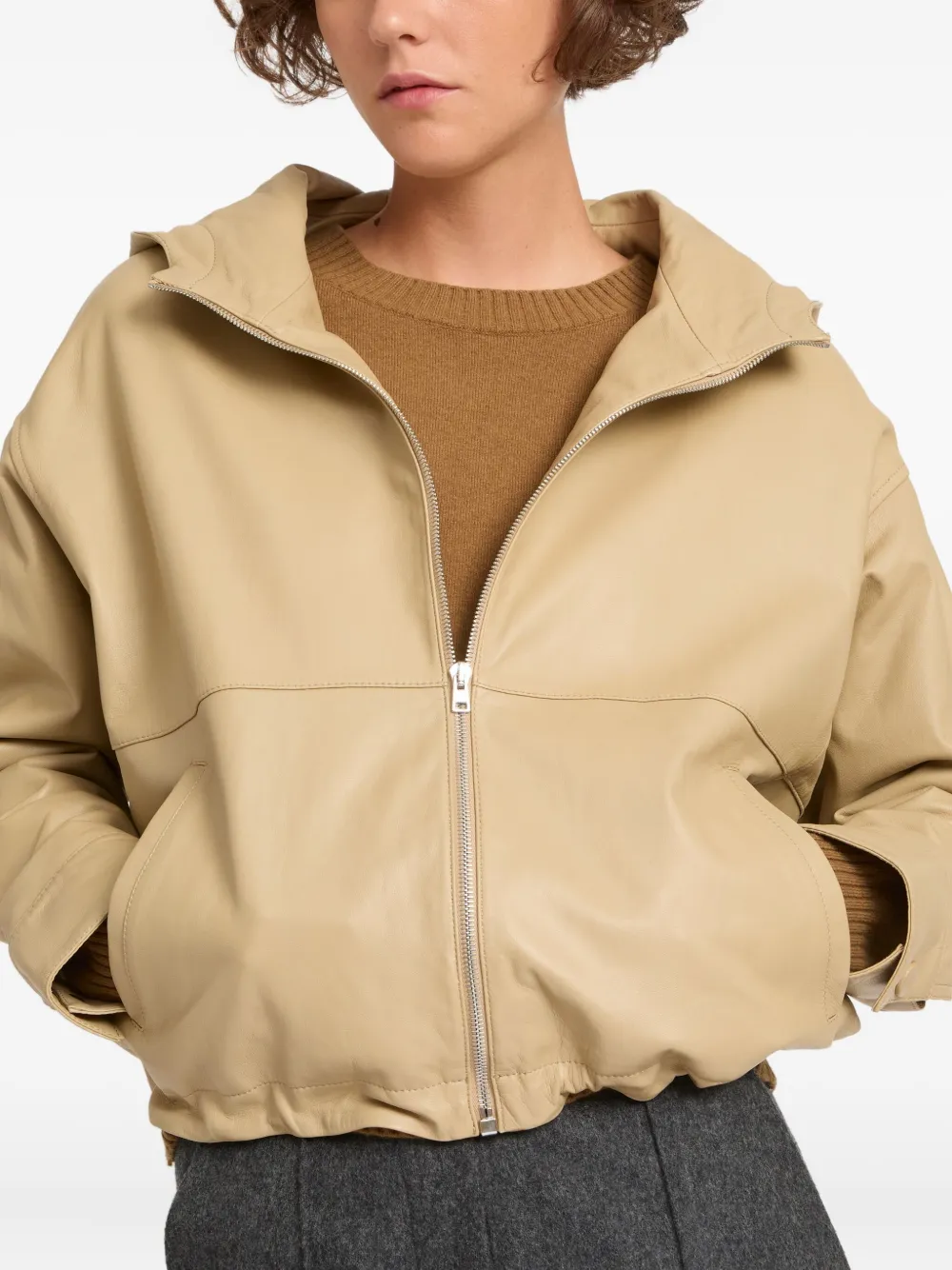 Yves Salomon Hooded Leather Jacket In Neutral
