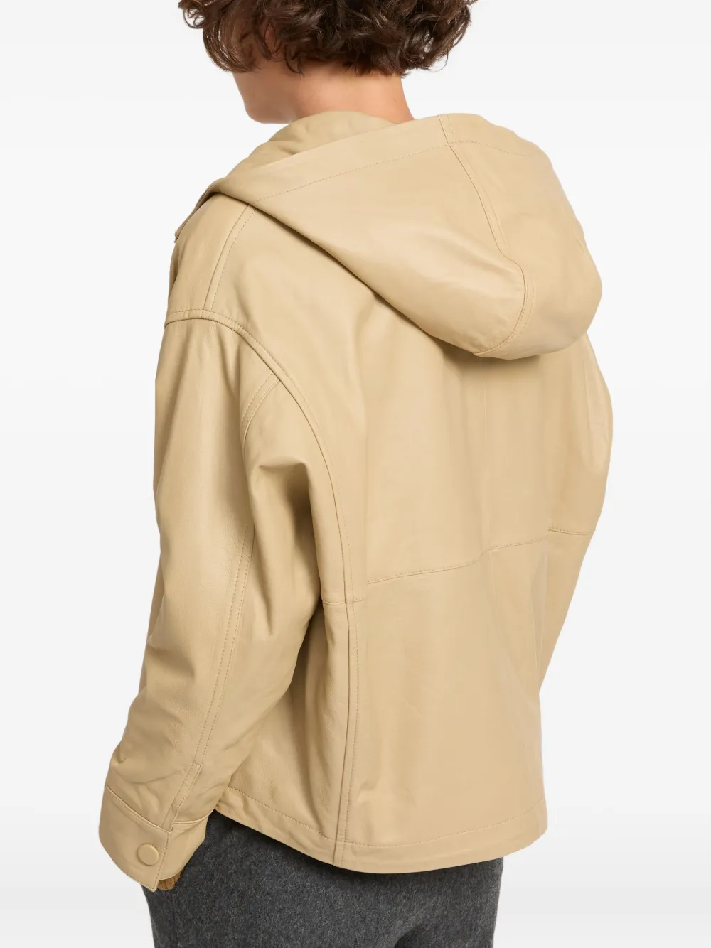 Yves Salomon Hooded Leather Jacket In Neutral