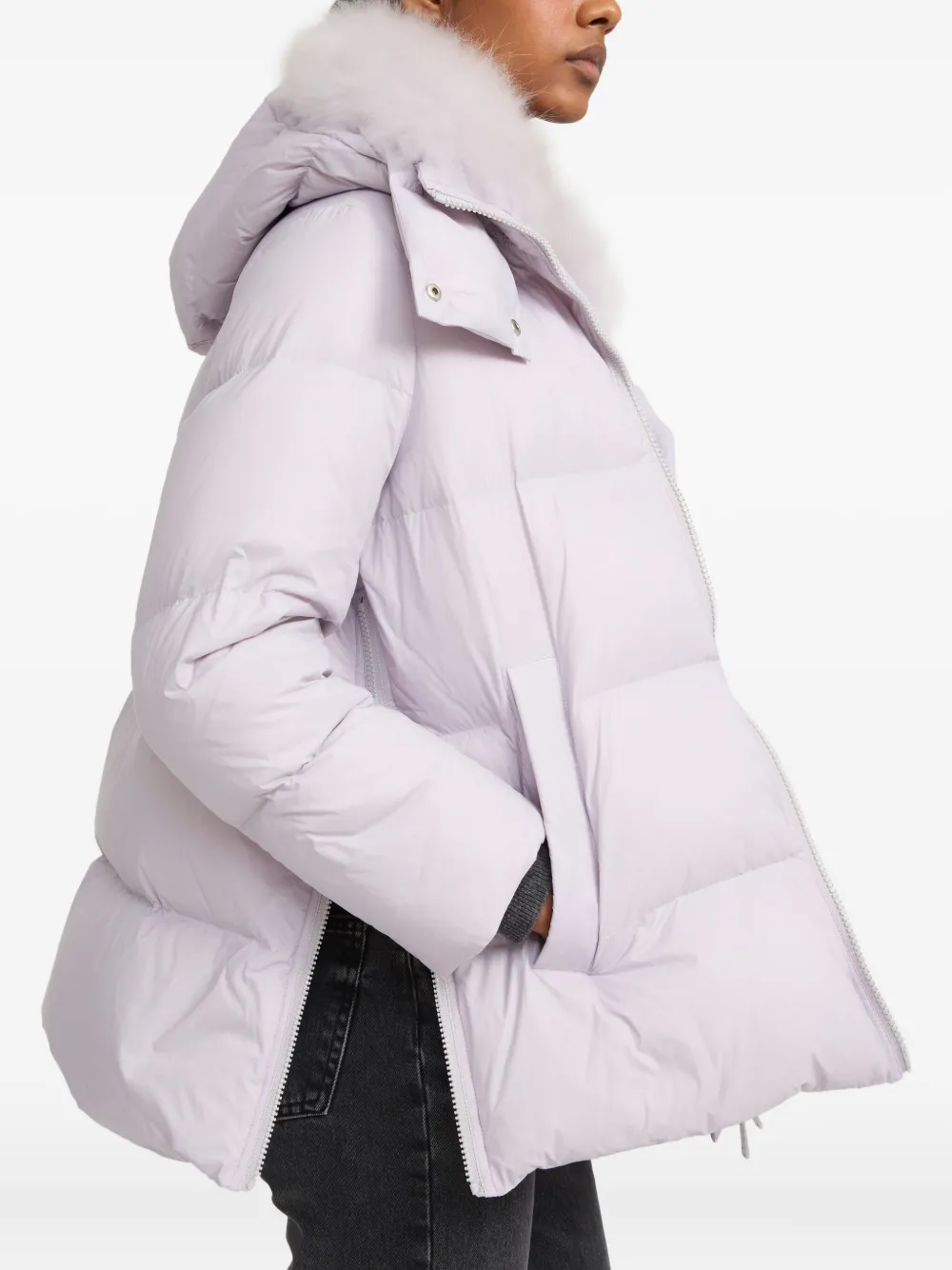 Yves Salomon Lambshearling-collar Down Coat In Purple