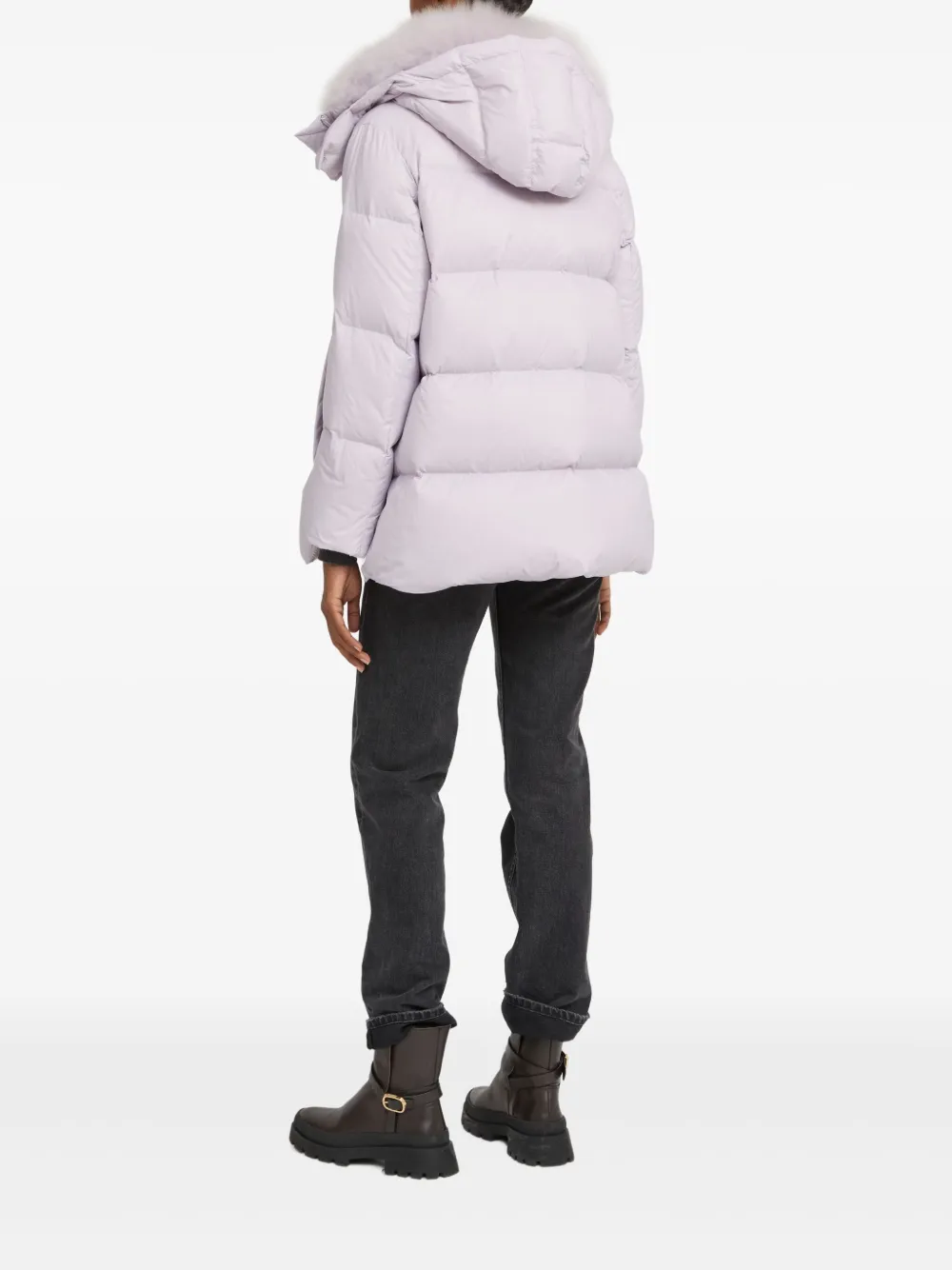 Yves Salomon Lambshearling-collar Down Coat In Purple