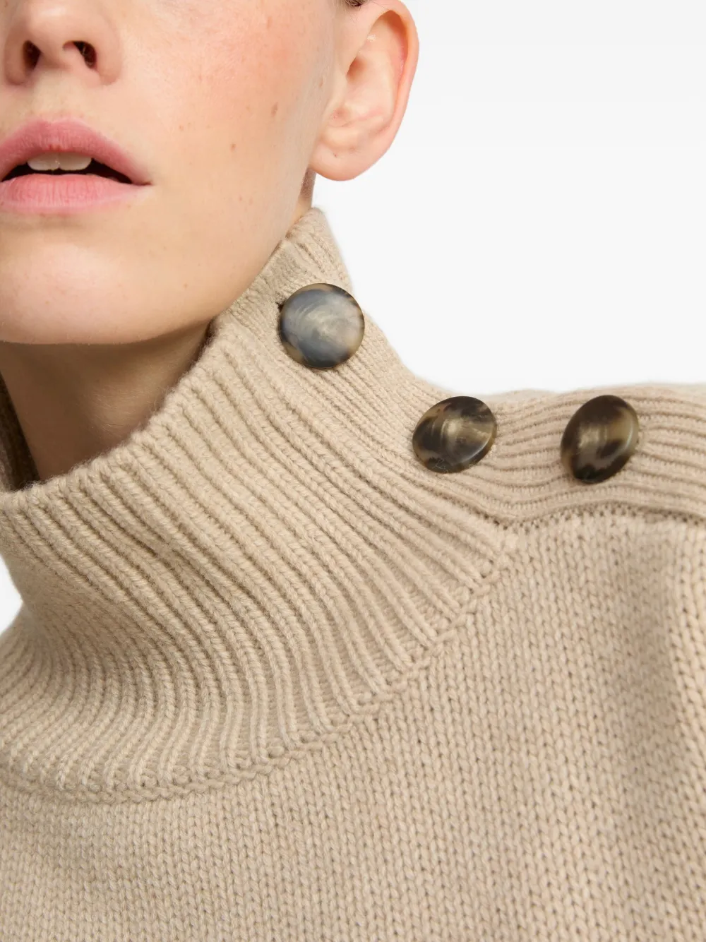 Yves Salomon High-neck Button-detail Sweater In Brown