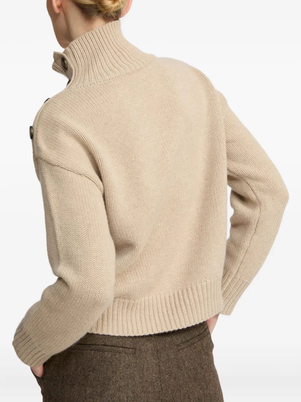 Yves Salomon High-neck Button-detail Sweater In Brown