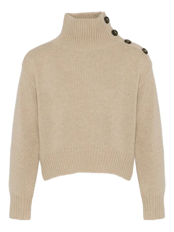 Yves Salomon High-neck Buttoned Sweater in Neutrals