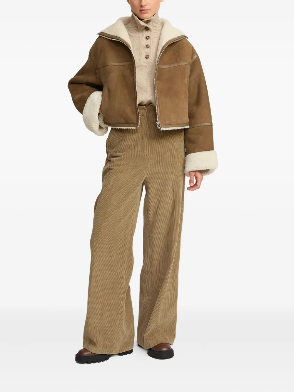 Yves Salomon Shearling-trimmed Suede Jacket In Brown