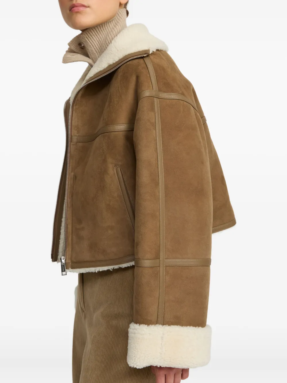 Yves Salomon Shearling-trimmed Suede Jacket In Brown