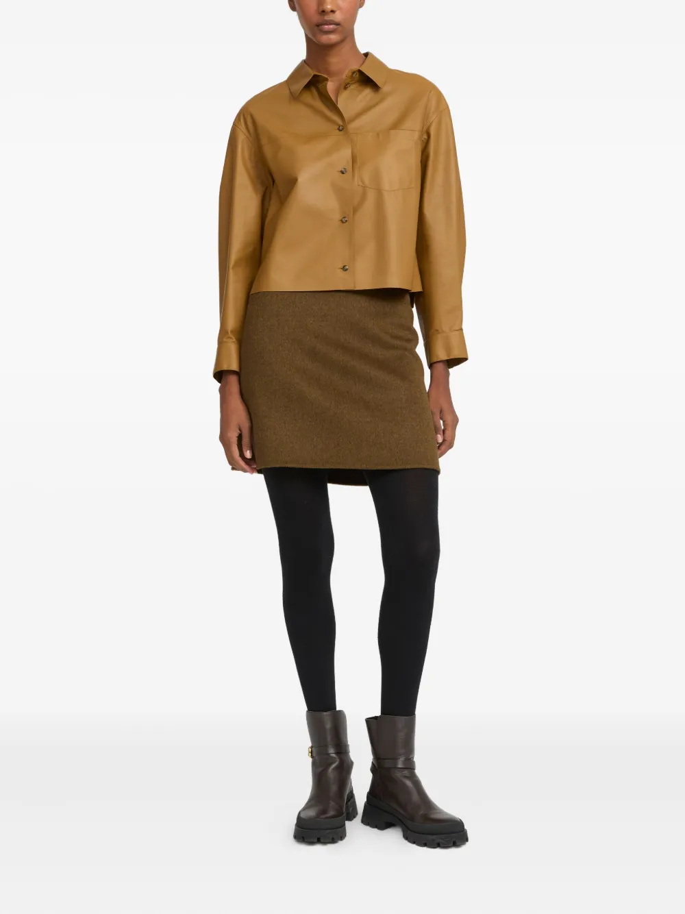 Yves Salomon leather shirt - Bruin