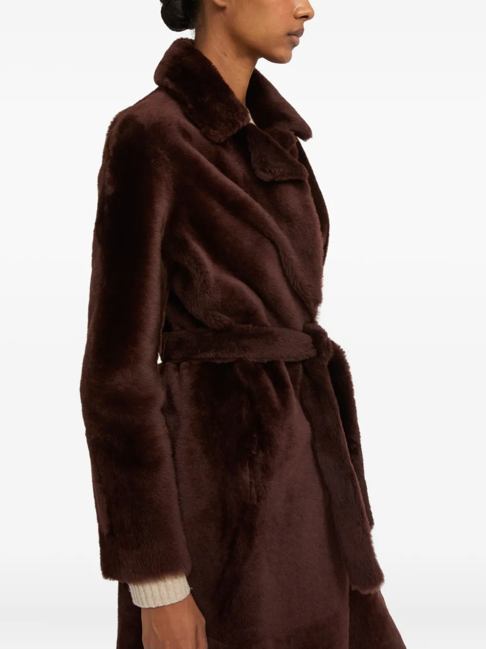 Yves Salomon Reversible Belted Coat In Brown