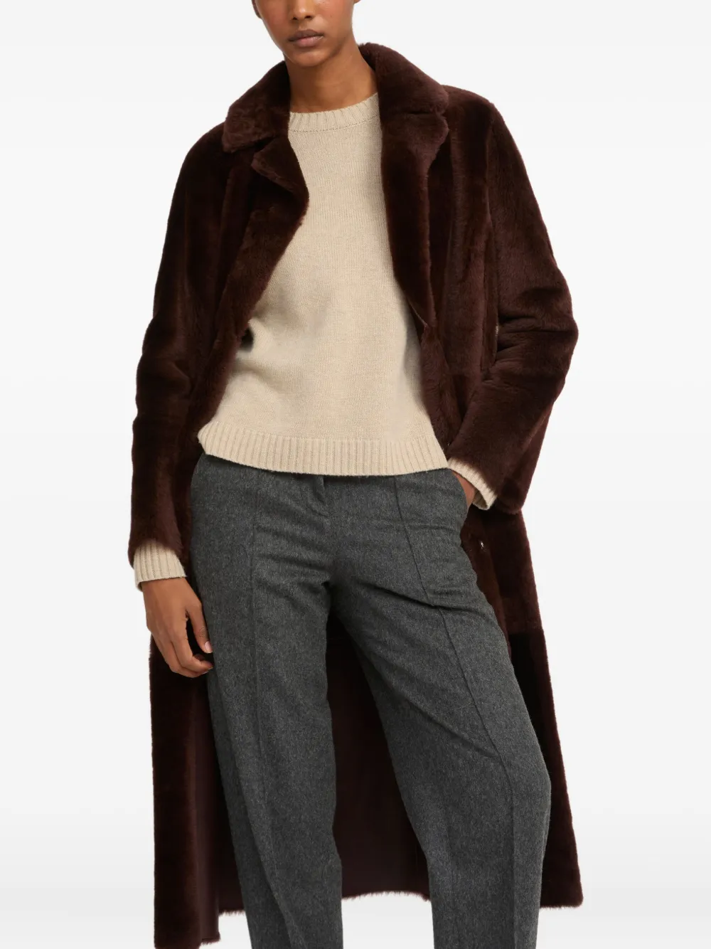 Yves Salomon Reversible Belted Coat In Brown
