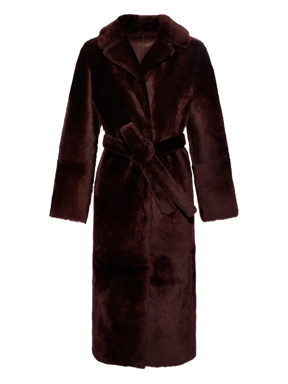 Yves Salomon Reversible Belted Coat In Brown