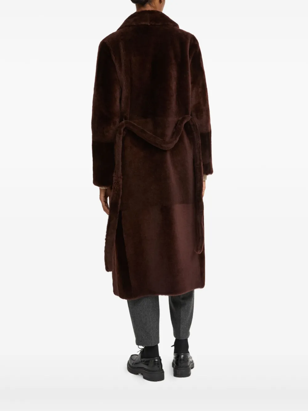 Yves Salomon Reversible Belted Coat In Brown