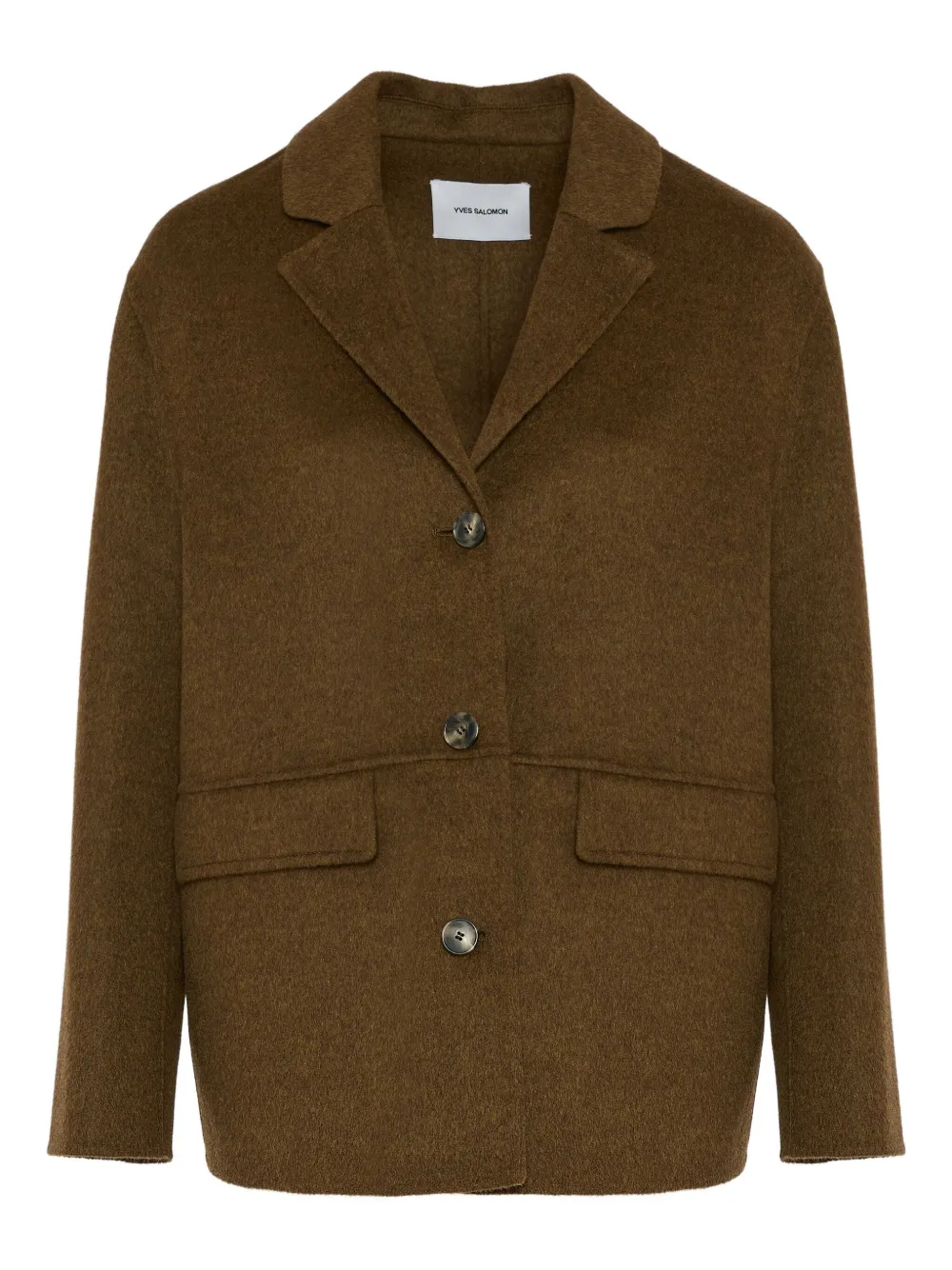 Yves Salomon Wollen jack met leren afwerking Bruin