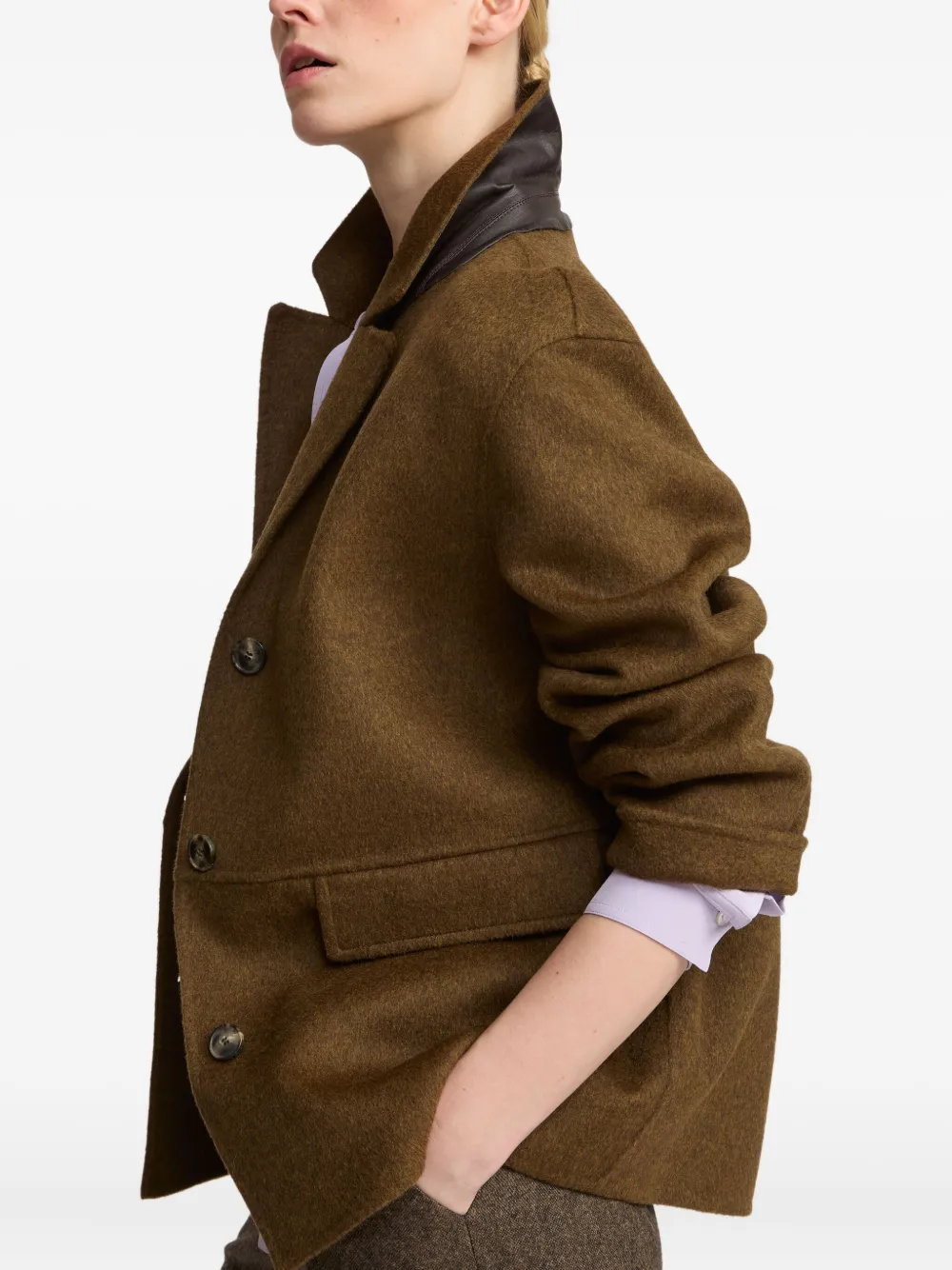 Yves Salomon Wollen jack met leren afwerking Bruin
