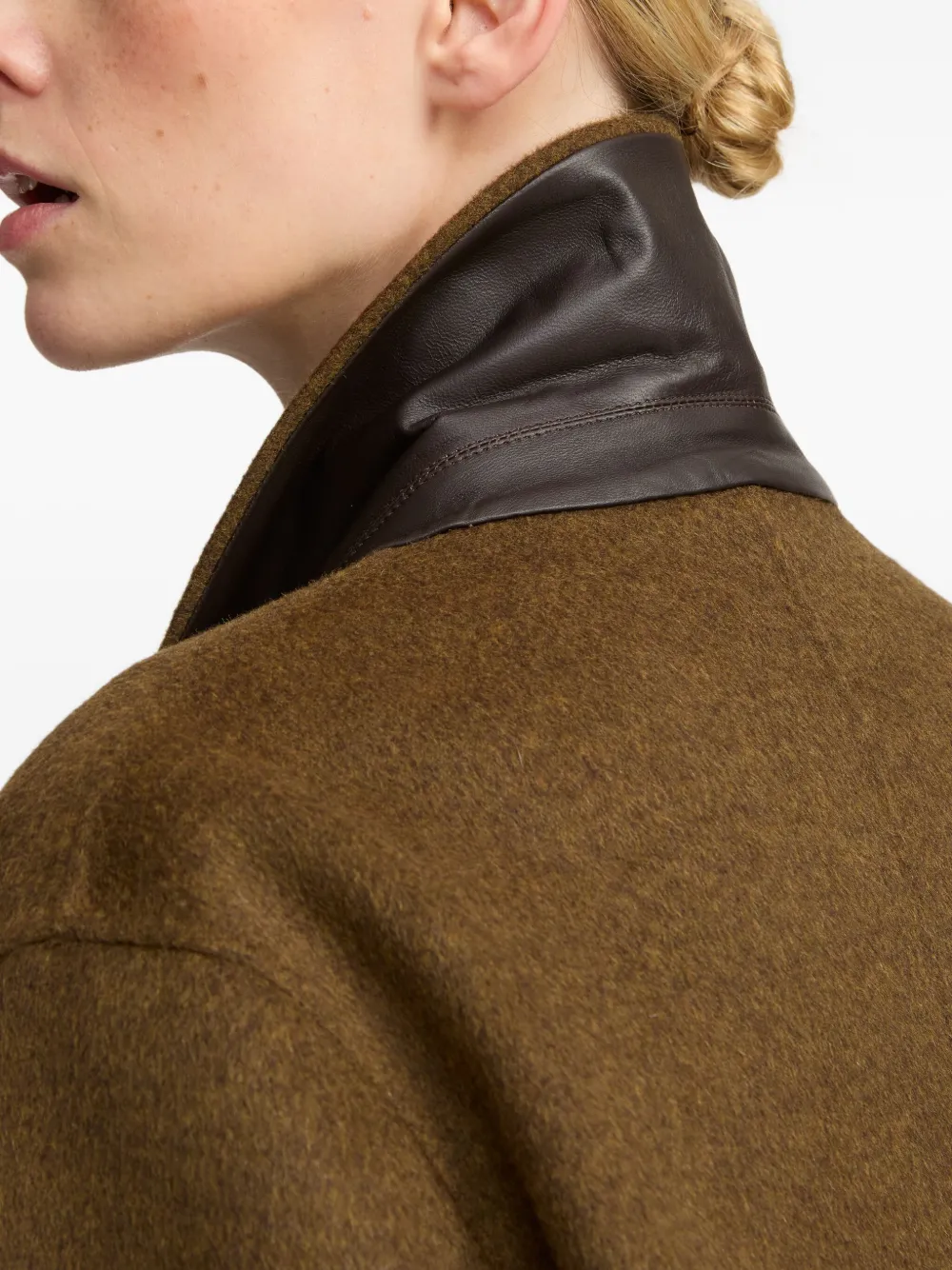 Yves Salomon Wollen jack met leren afwerking Bruin