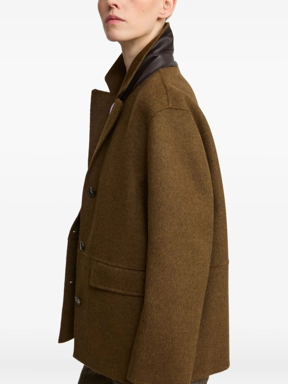 Yves Salomon Wollen jack met leren afwerking Bruin
