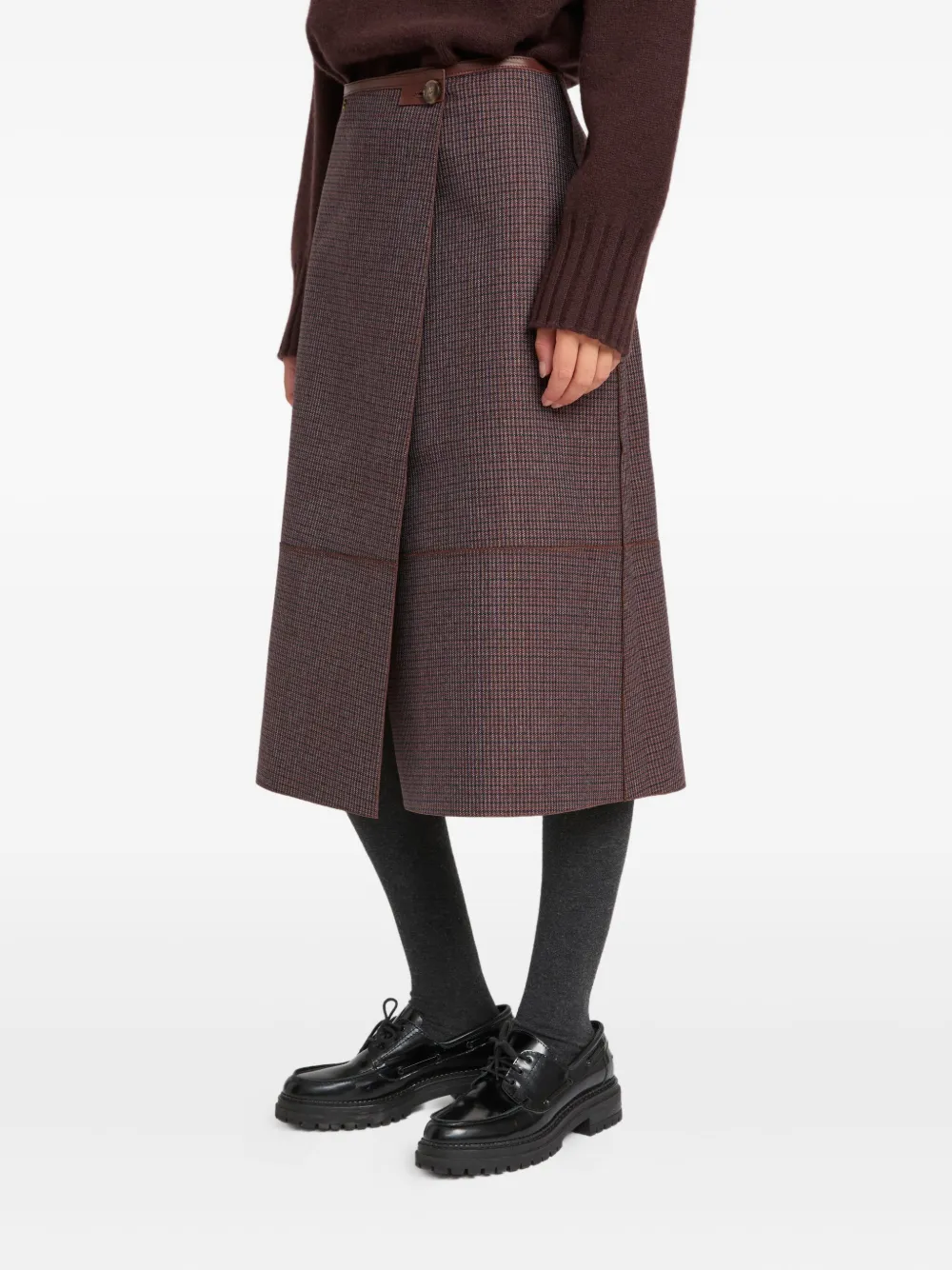 Yves Salomon Leather Wrap Midi Skirt In Brown