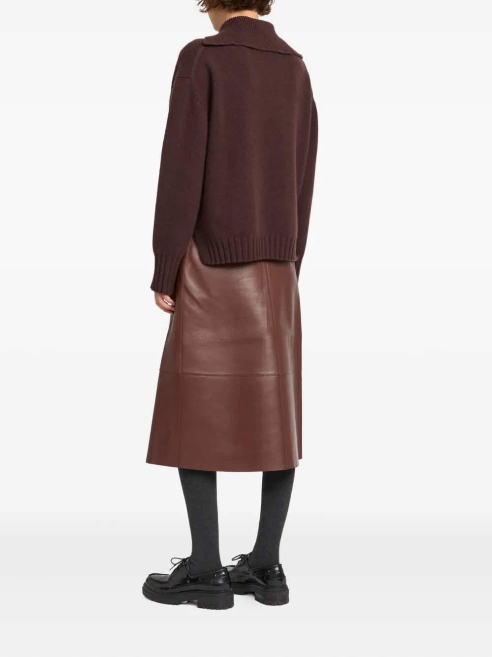 Yves Salomon Leather Wrap Midi Skirt In Brown