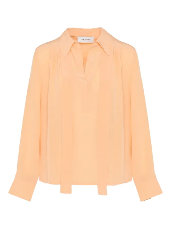 Yves Salomon Tie-neck Silk Blouse in Orange