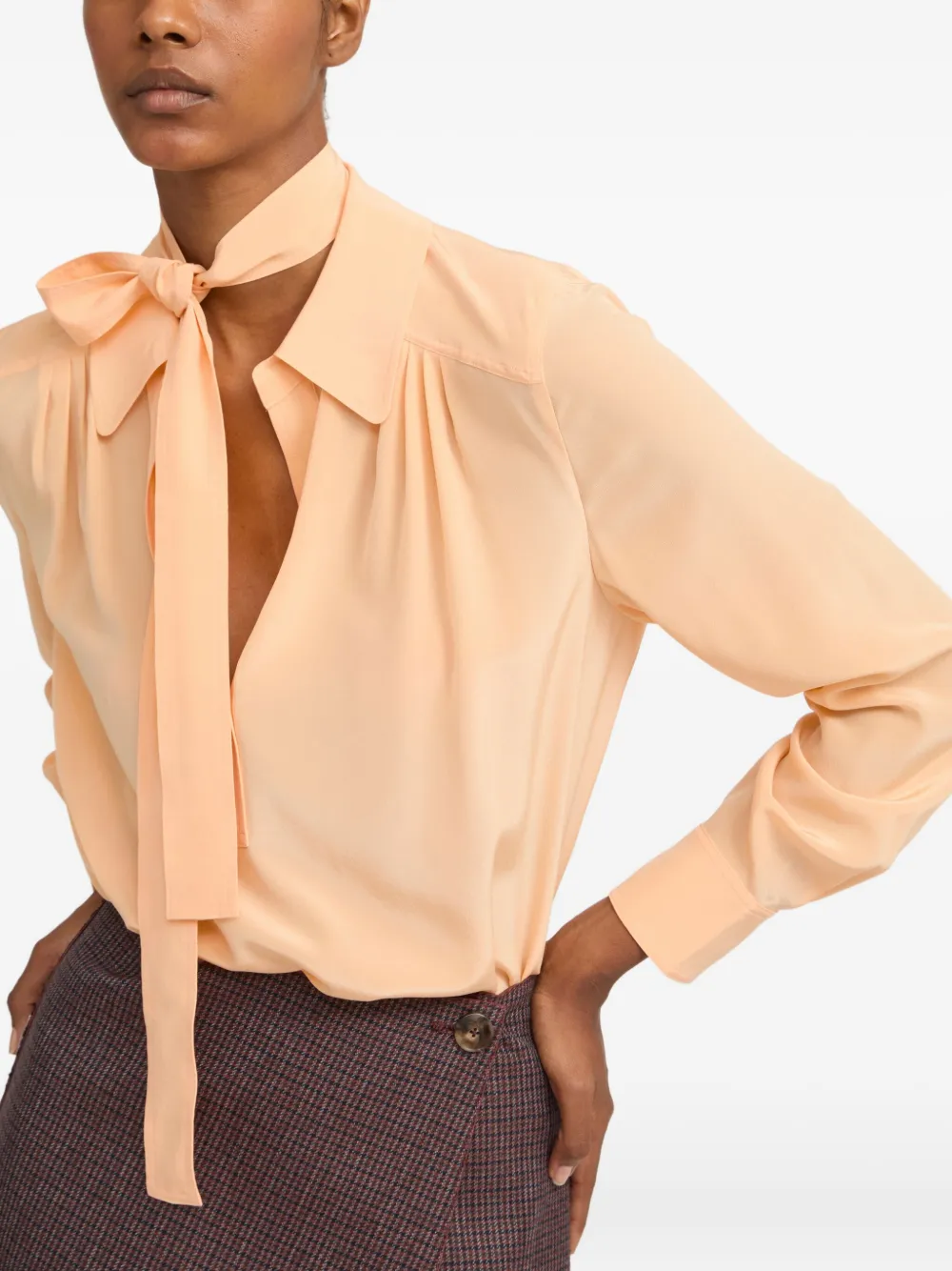 Yves Salomon Blouse met gestrikte hals Oranje