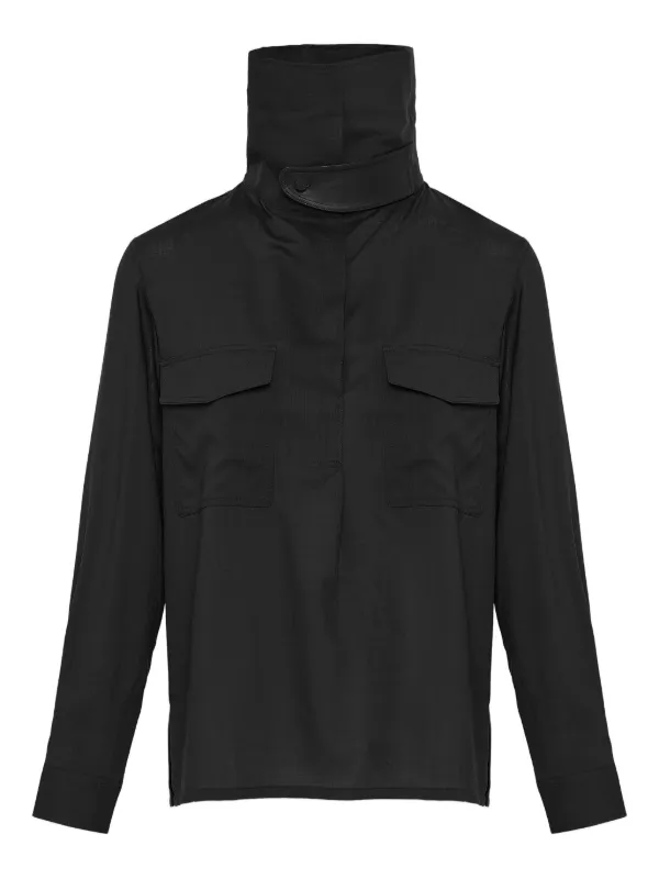 Yves Salomon High-neck Blouse in Black
