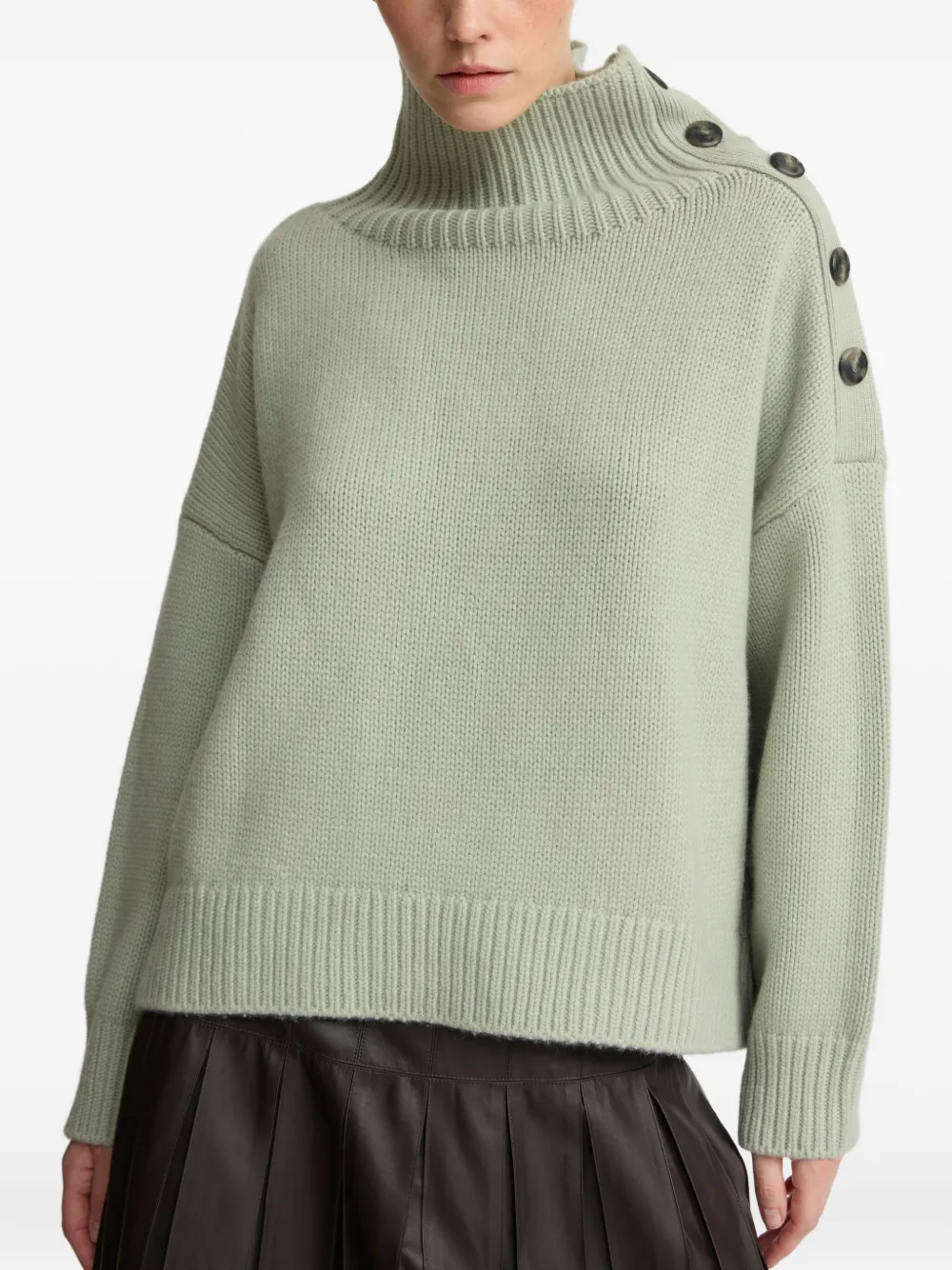 Yves Salomon High-neck Button-detail Sweater In Green