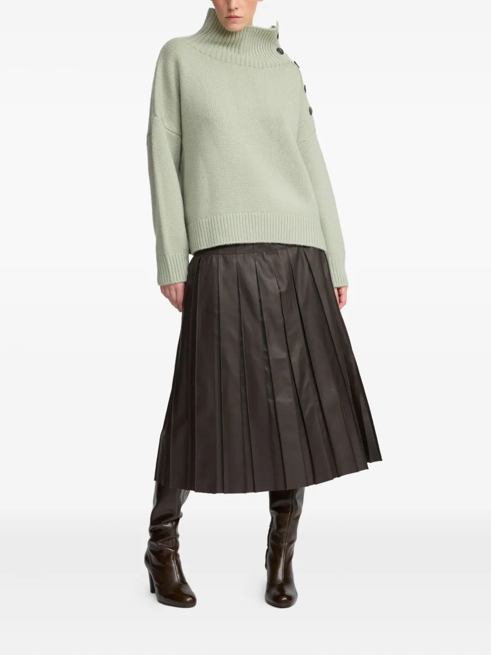 Yves Salomon High-neck Button-detail Sweater In Green
