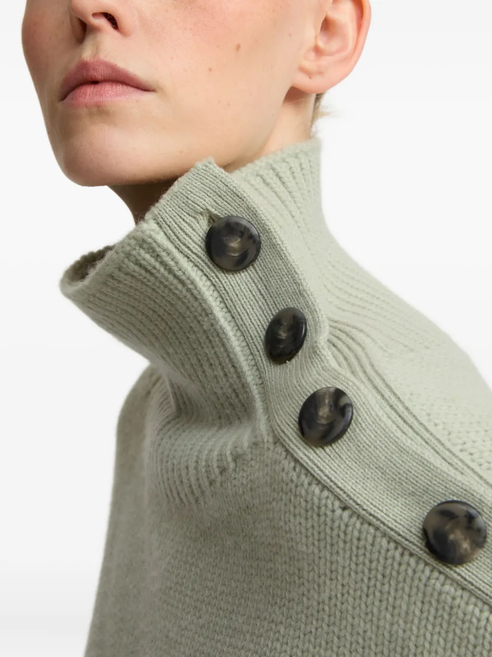 Yves Salomon High-neck Button-detail Sweater In Green