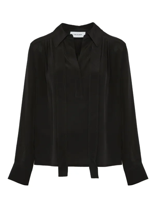 Yves Salomon Tie-neck Blouse in Black