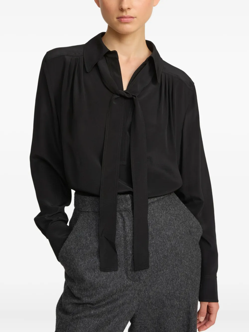 Yves Salomon tie-neck blouse Zwart