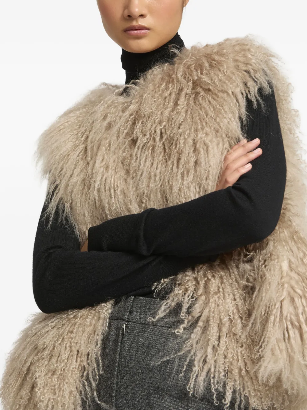 Yves Salomon Sleeveless Shearling Jacket In Neutral