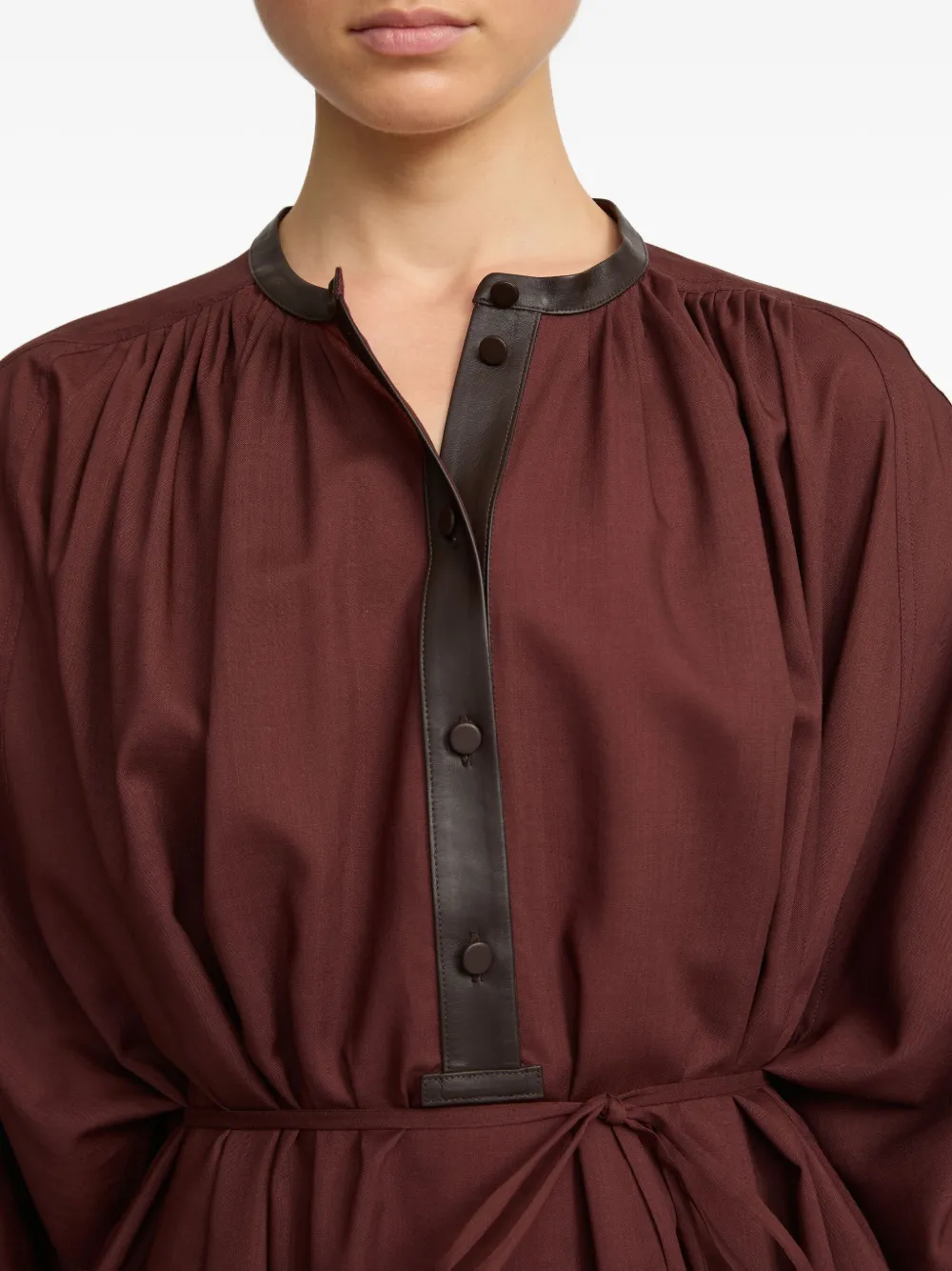 Yves Salomon Midi-jurk met leren afwerking en ceintuur Bruin