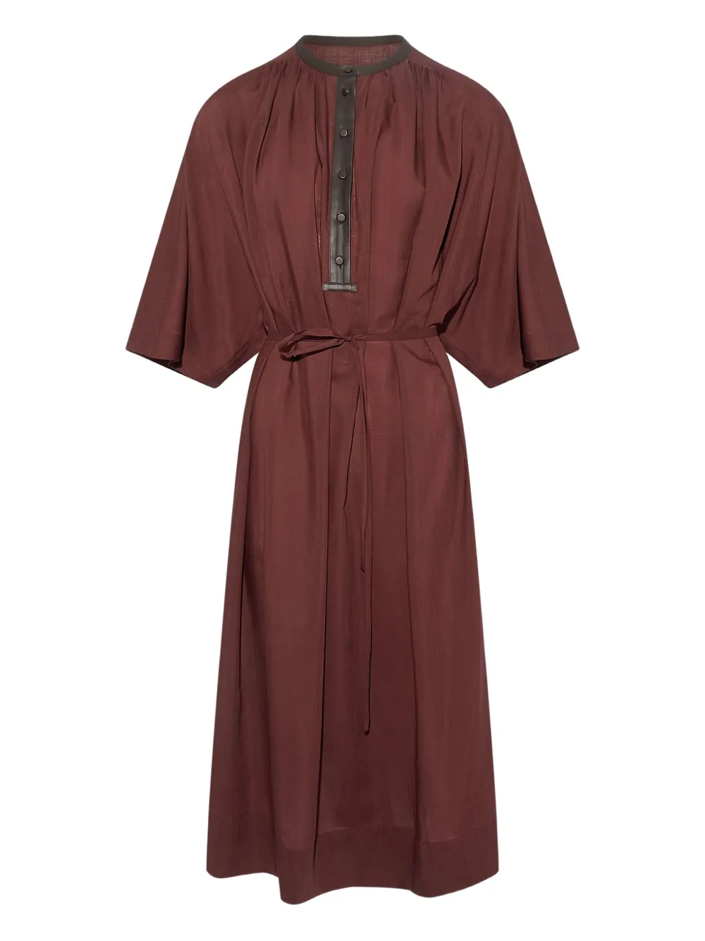 Yves Salomon Midi-jurk met leren afwerking en ceintuur Bruin