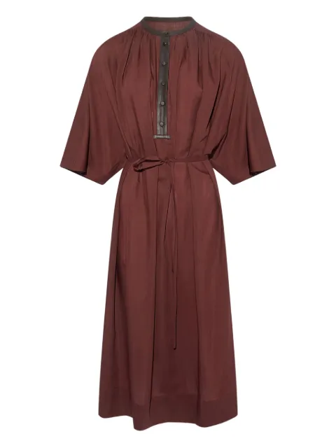 Yves Salomon leather-trim belted midi dress