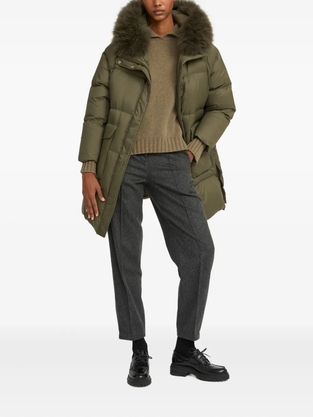 Yves Salomon shearling-trimmed down coat - Groen