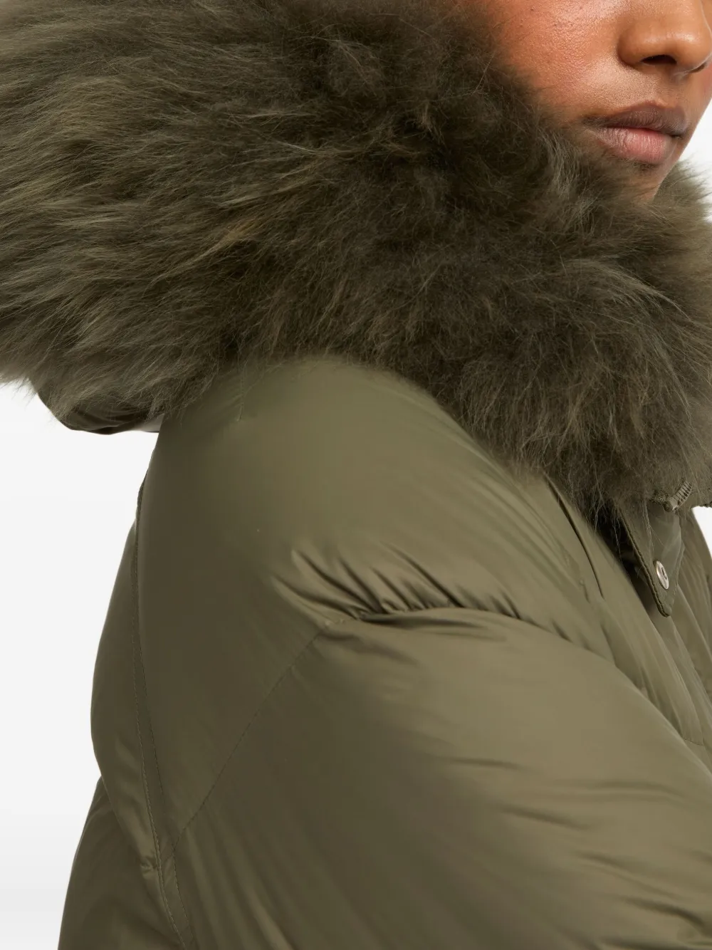 Yves Salomon Shearling-trimmed Down Coat In Green