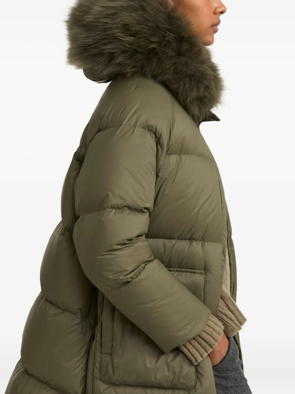 Yves Salomon Shearling-trimmed Down Coat In Green