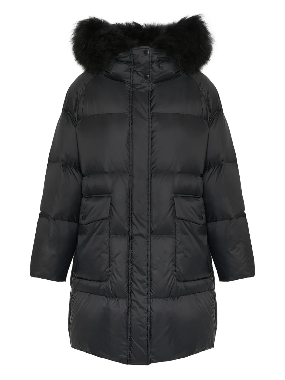 Yves Salomon Lambshearling-hooded Down Jacket In Black