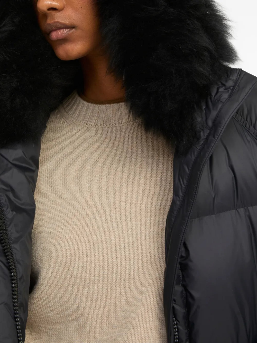 Yves Salomon lambshearling-hooded down jacket Zwart