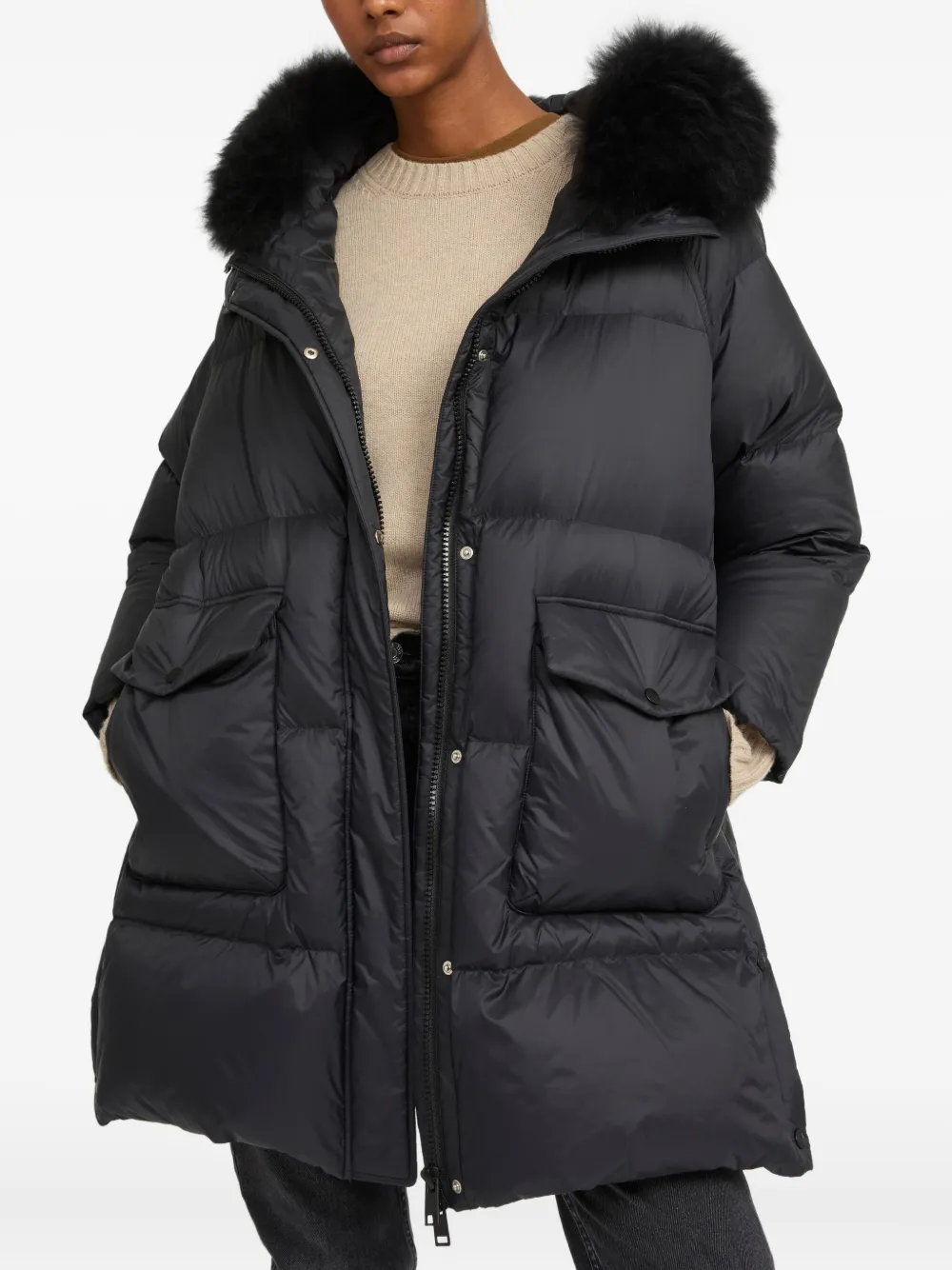 Yves Salomon lambshearling-hooded down jacket Zwart