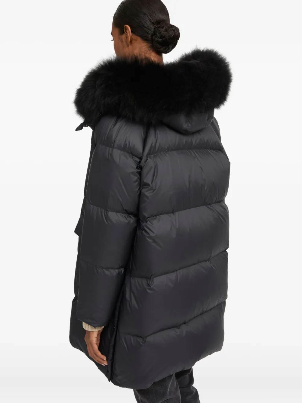 Yves Salomon lambshearling-hooded down jacket Zwart