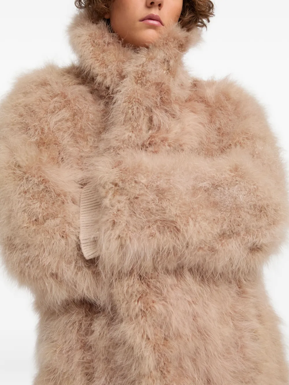 Yves Salomon Feather-detailing Coat In Multi