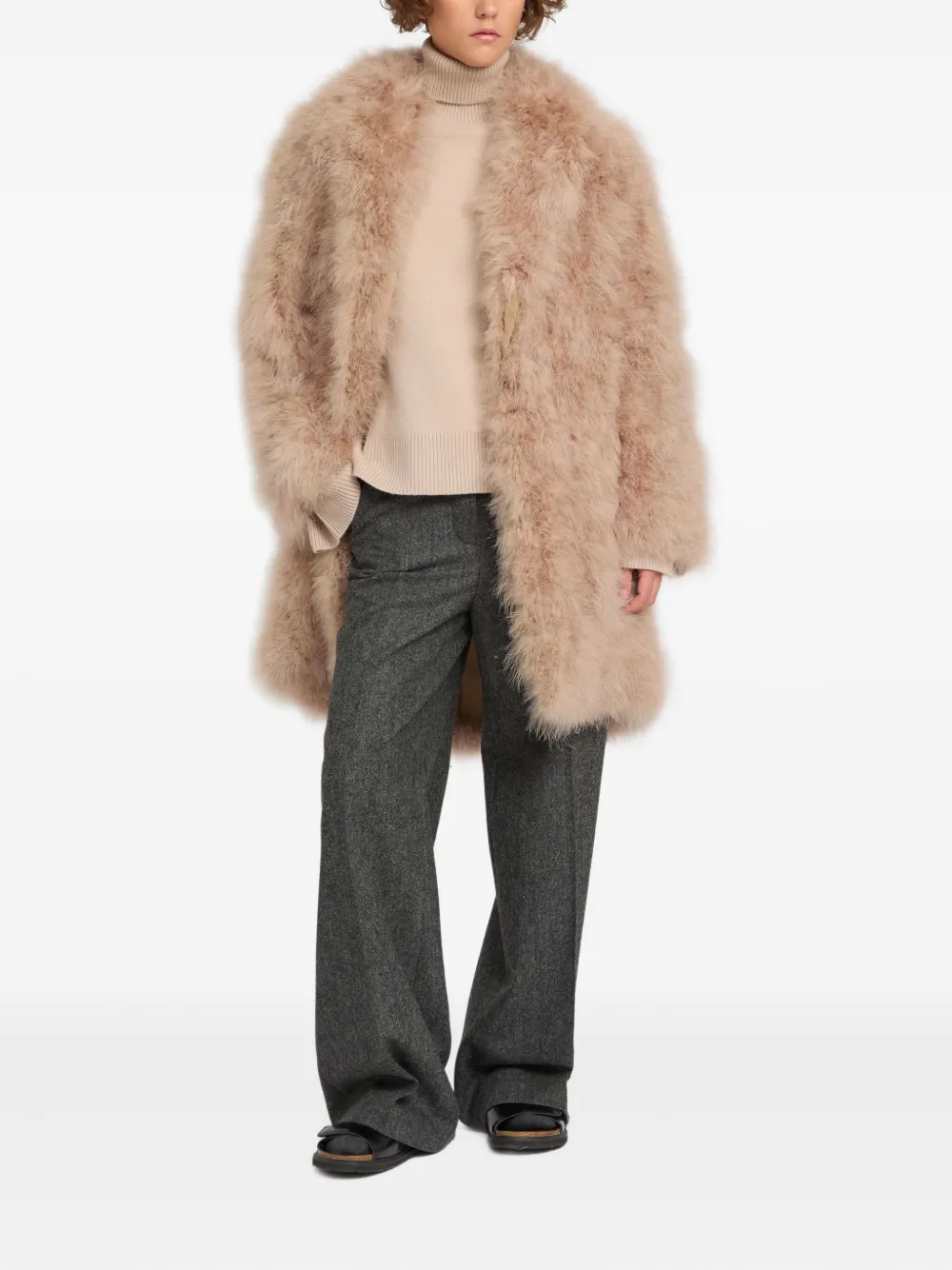 Yves Salomon Feather-detailing Coat In Multi
